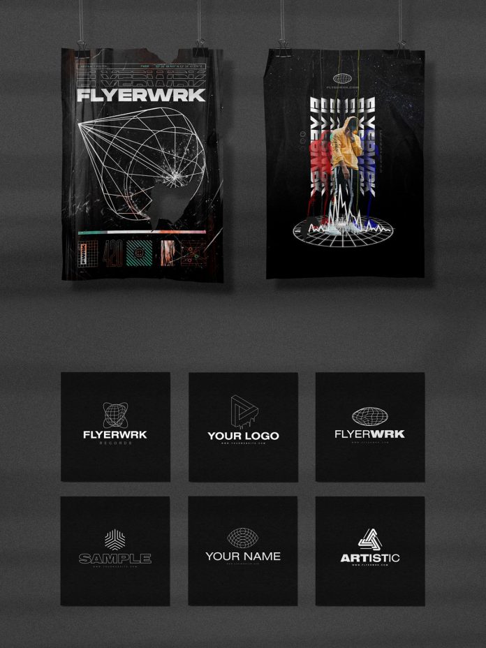 100 retro-futuristic graphic shapes.