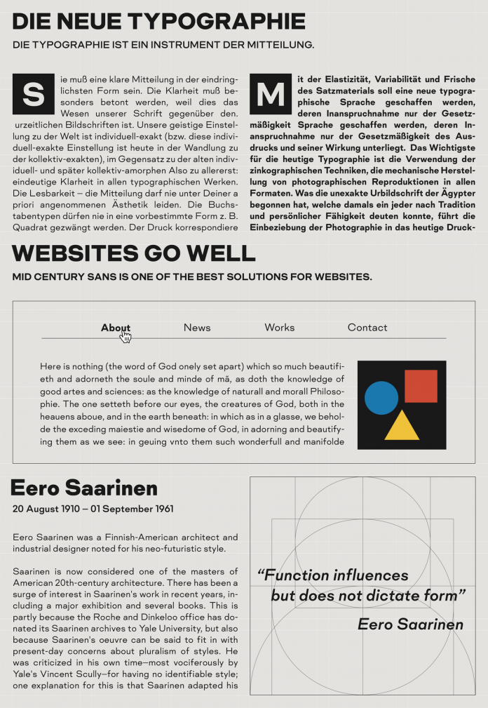 Mid Century Sans font family from Dharma Type.