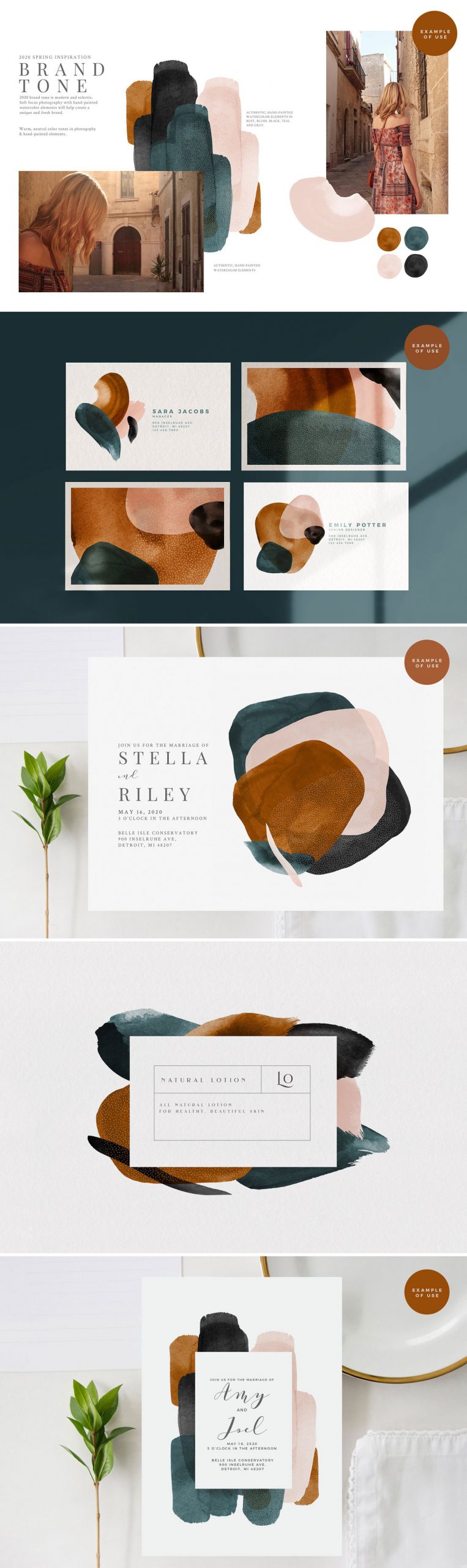 Abstract watercolor shapes for Adobe Photoshop and InDesign.