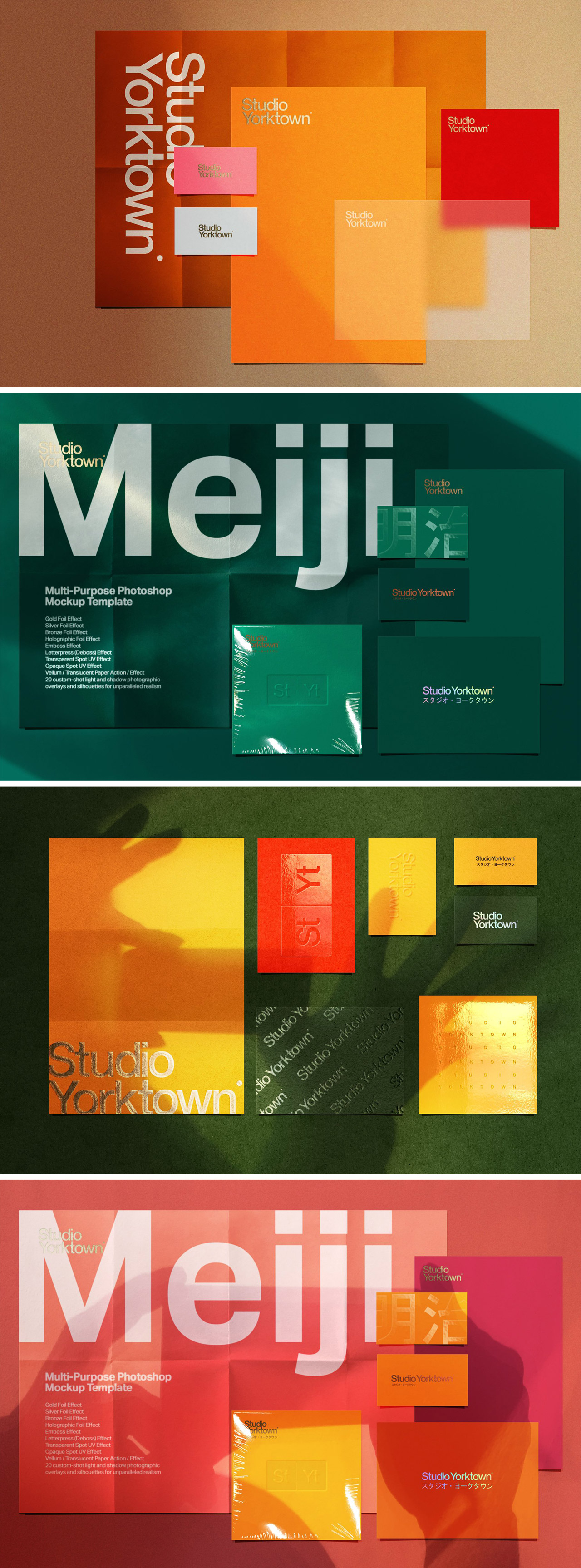 Meiji, a multi print effects mockup — Adobe Photoshop templates by Studio Yorktown.