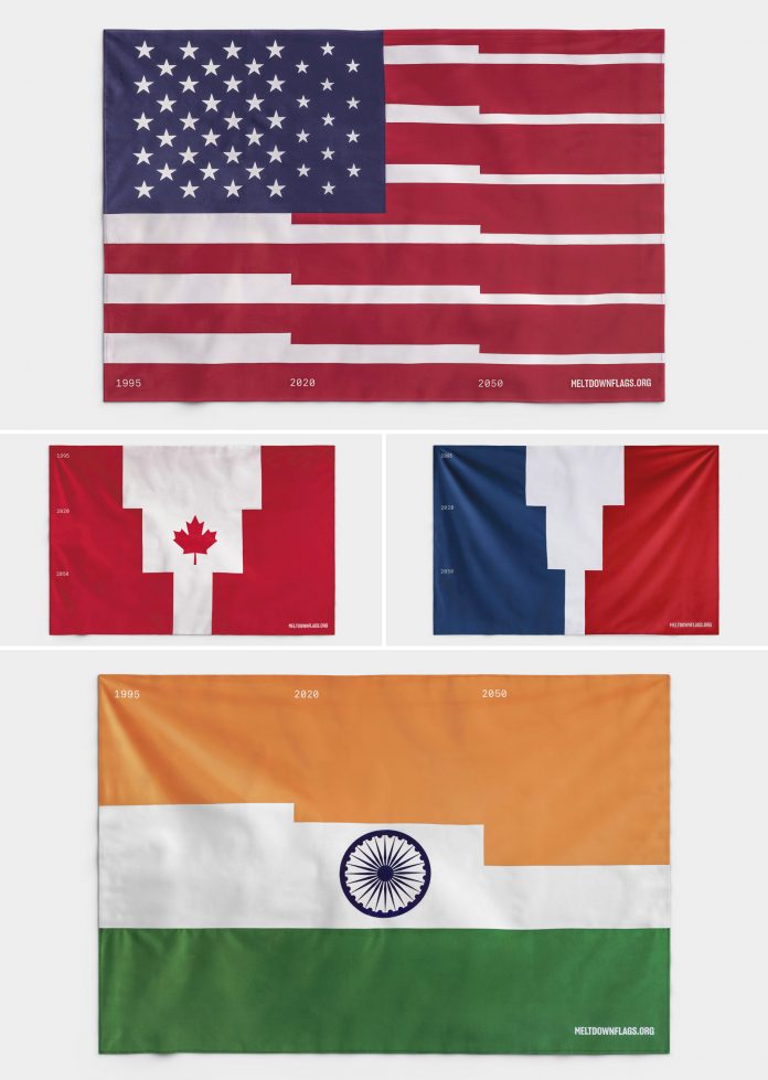 Meltdown Flags, a climate data initiative that visualizes the effects of global glacier retreat.