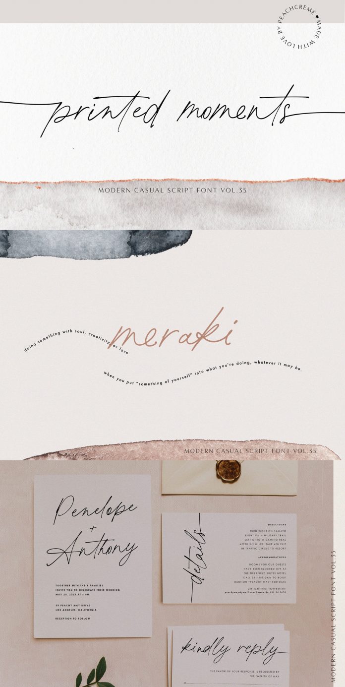 Printed Moments, a casual script font by Peach Cream.