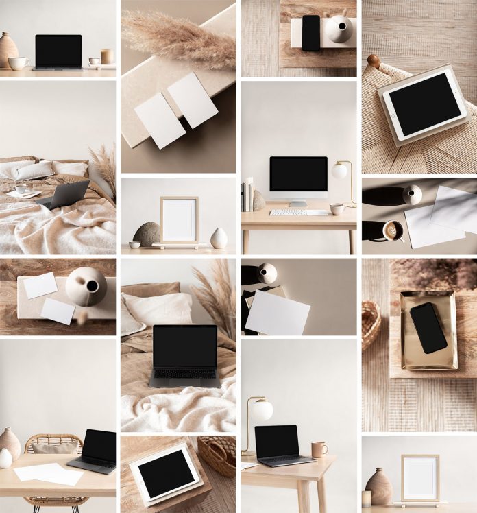 The Carmen photo mockup bundle includes interior spaces and devices.