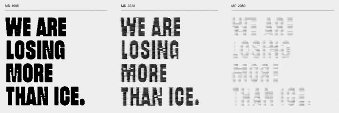 Meltdown Flags, a climate data initiative that visualizes the effects of global glacier retreat.
