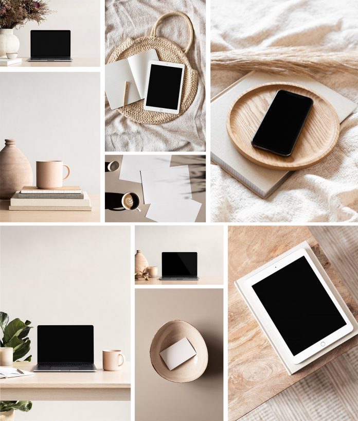 The Carmen photo mockup bundle includes interior spaces and devices.
