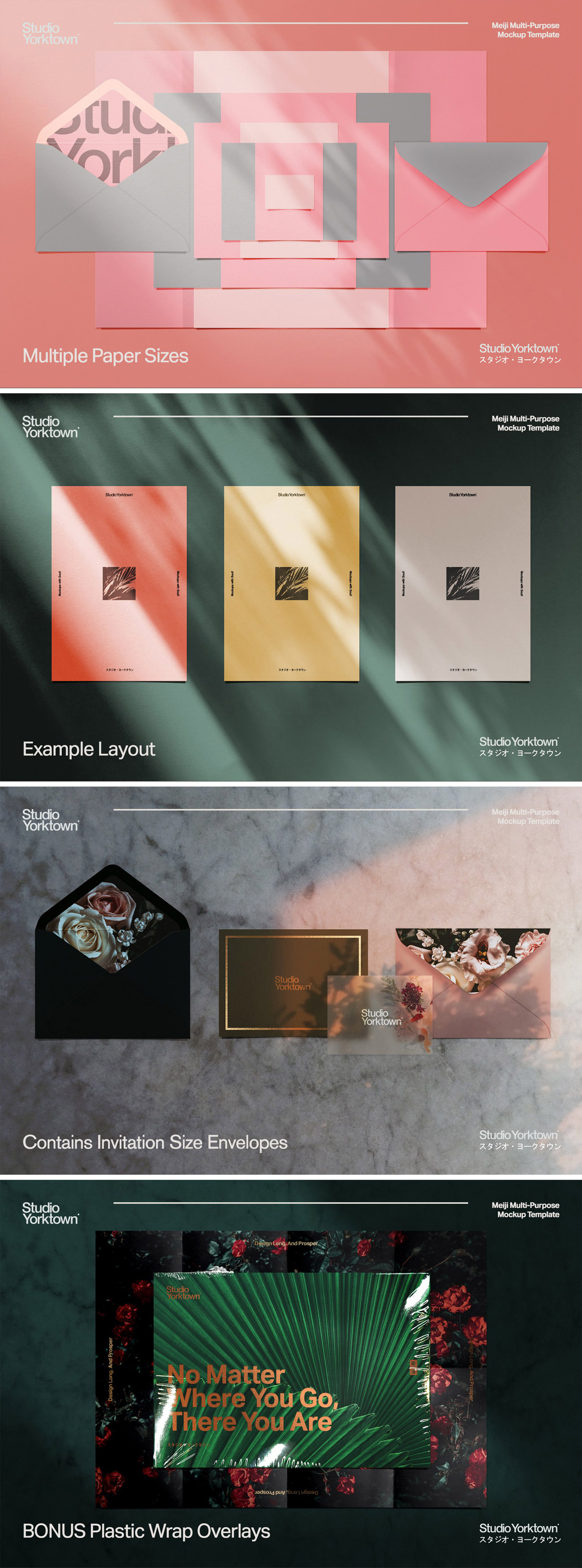 Meiji, a multi print effects mockup — Adobe Photoshop templates by Studio Yorktown.