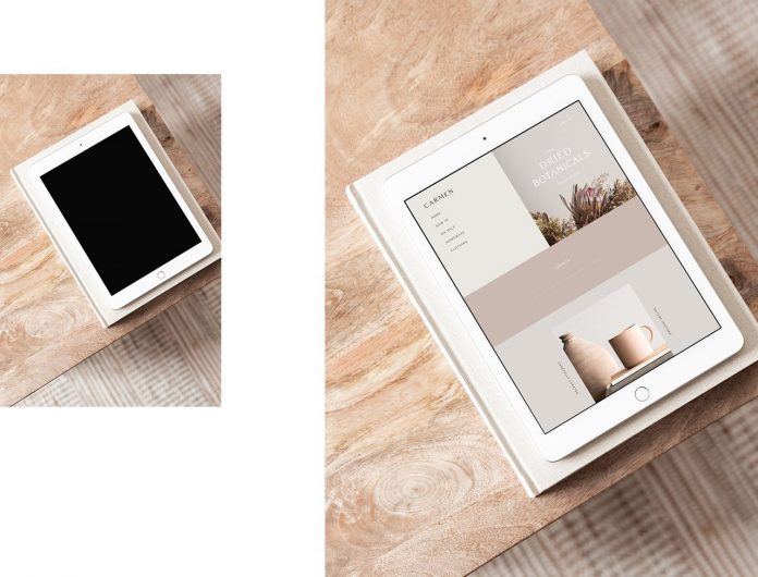 The Carmen photo mockup bundle includes interior spaces and devices.
