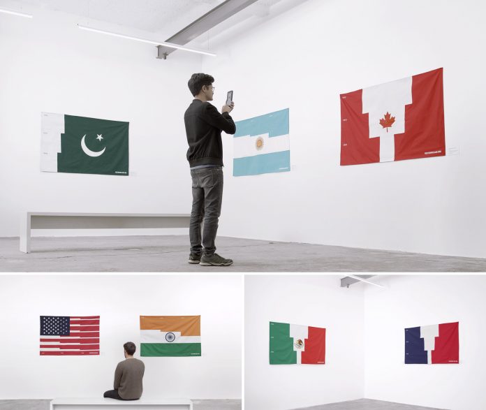 Meltdown Flags, a climate data initiative that visualizes the effects of global glacier retreat.