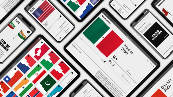 Meltdown Flags, a climate data initiative that visualizes the effects of global glacier retreat.