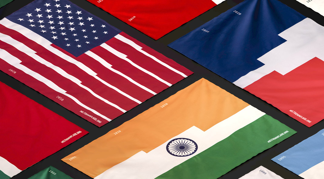 Meltdown Flags, a climate data initiative that visualizes the effects of global glacier retreat. Meltdown Flags, a climate data initiative that visualizes the effects of global glacier retreat.