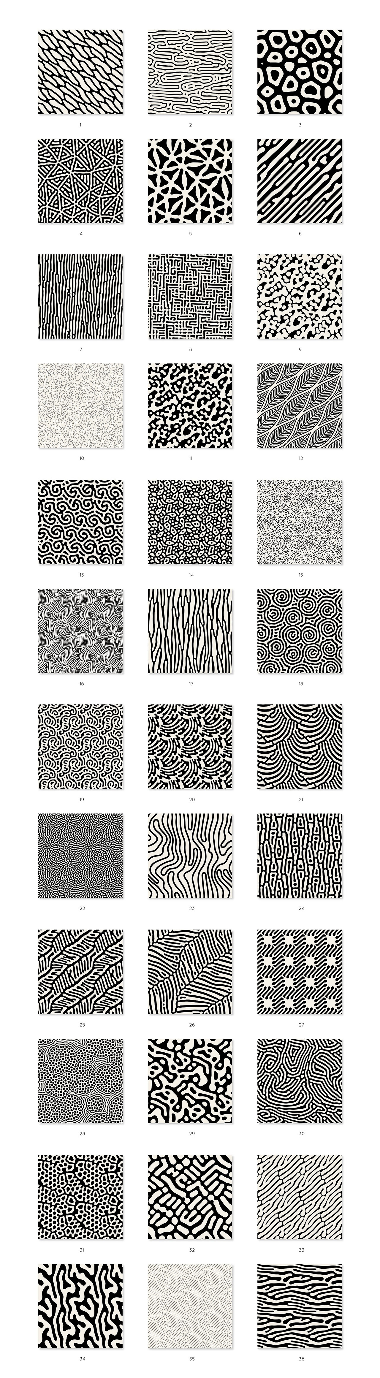 78 seamless organic patterns made as vector files for any kind of graphic design project.