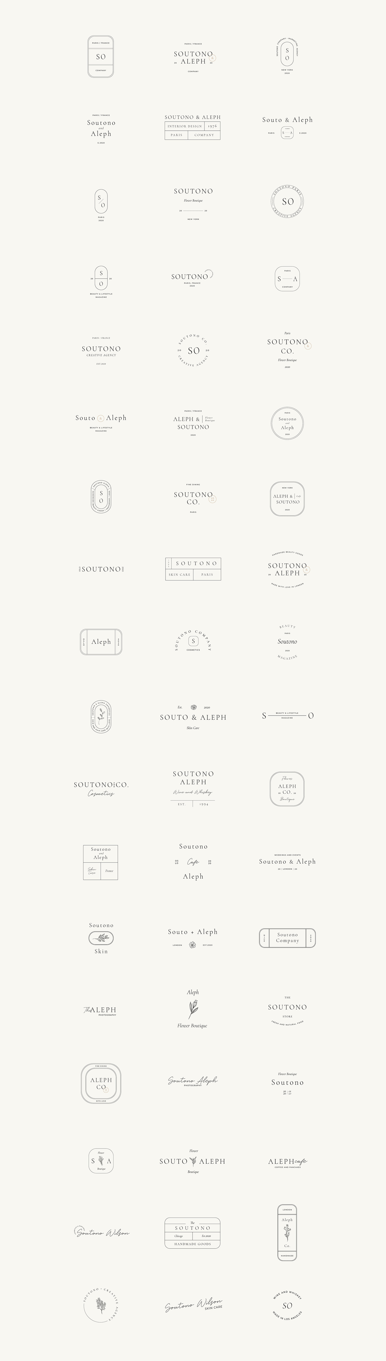 Soutono: minimal logo design templates available as AI, EPS, and PSD vector files.