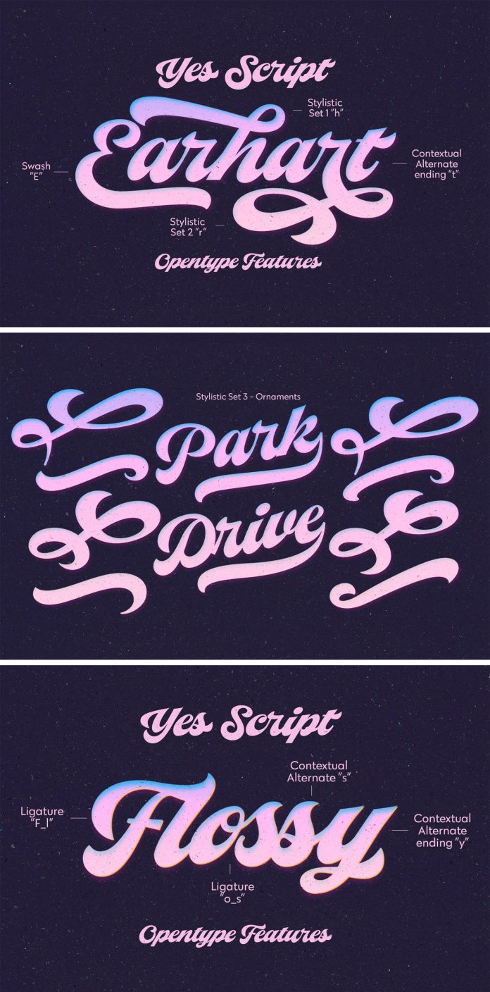 Yes Script, a funky retro script font by Fenotype.