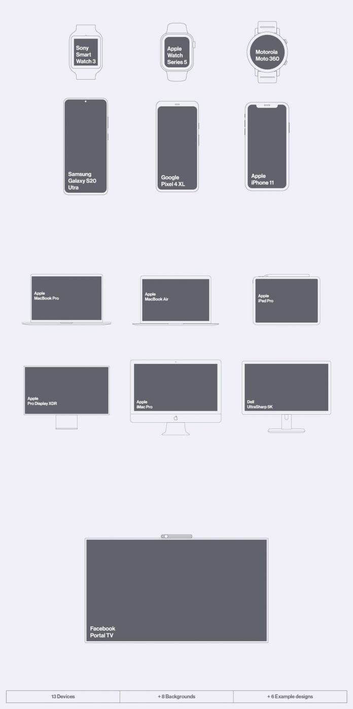 Outlined Tech Mockups available as EPS vector files.