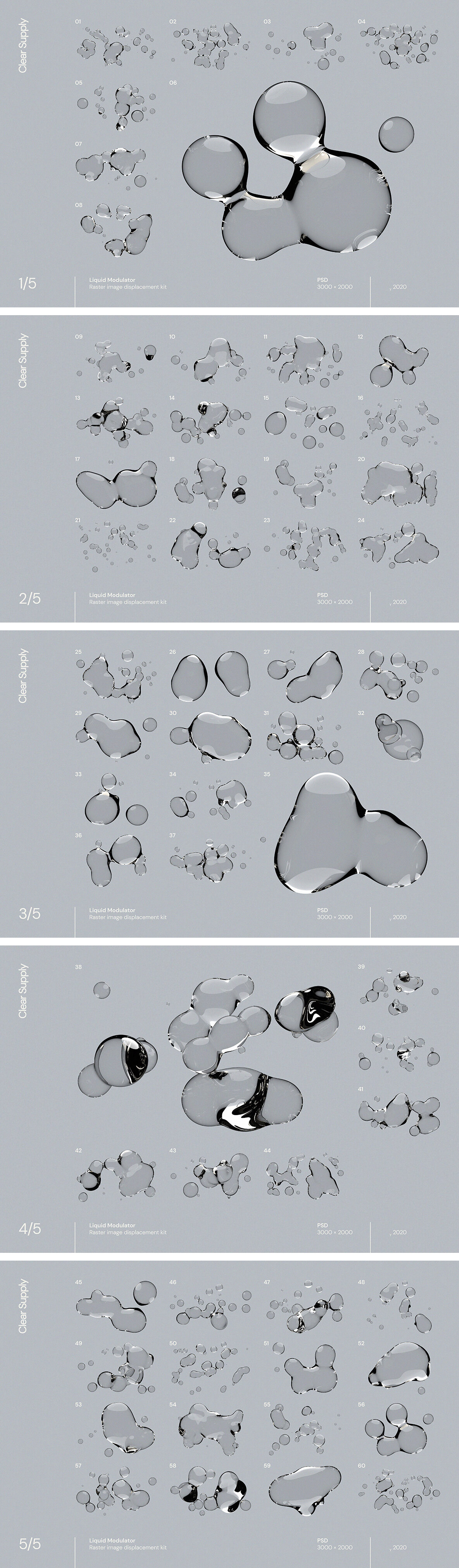 60 unique high-resolution liquid renders for Adobe Photoshop.