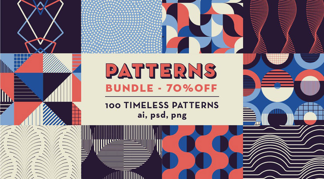Geometric Patterns Bundle: 100 seamless patterns for any kind of graphic design projects. Geometric Patterns Bundle: 100 seamless patterns for any kind of graphic design projects.