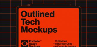 Outlined Tech Mockups available as EPS vector files.