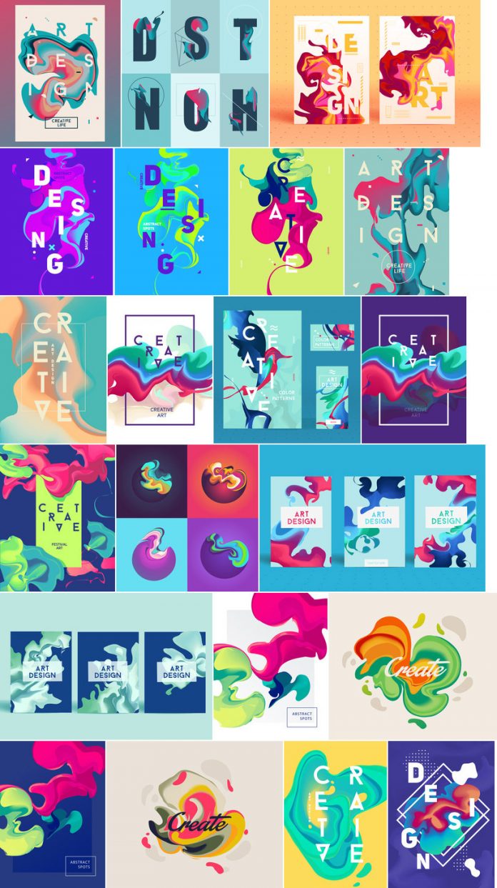 Colorful poster templates and graphics based on abstract vector shapes.