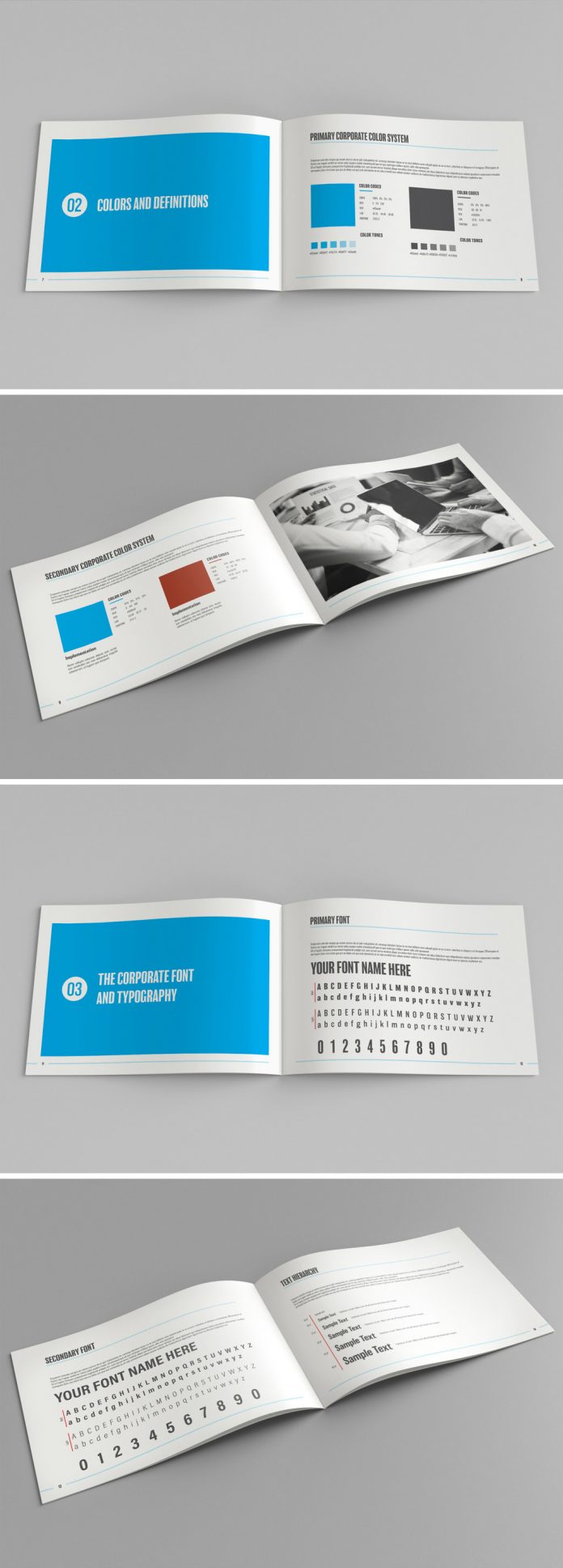 A brand manual and style guide template for Adobe InDesign.