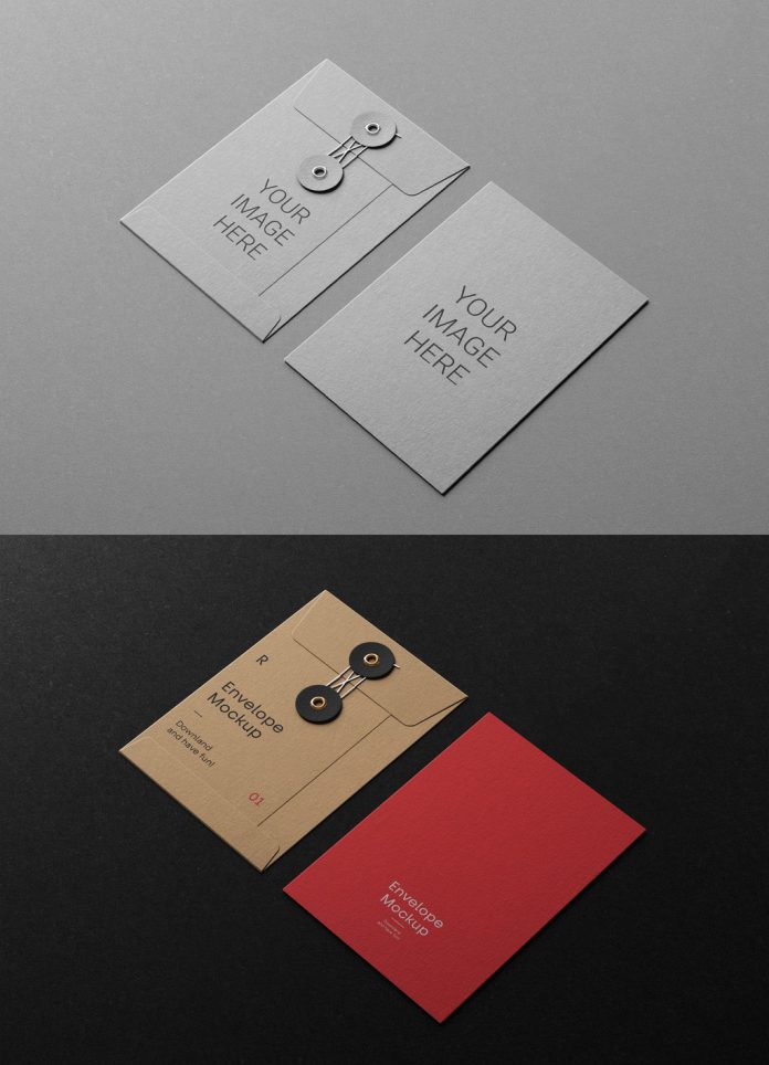 Envelopes mockups for Adobe Photoshop with string closure.