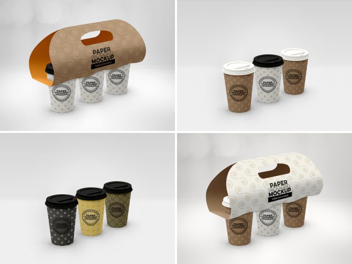 Paper cups with a carrier.