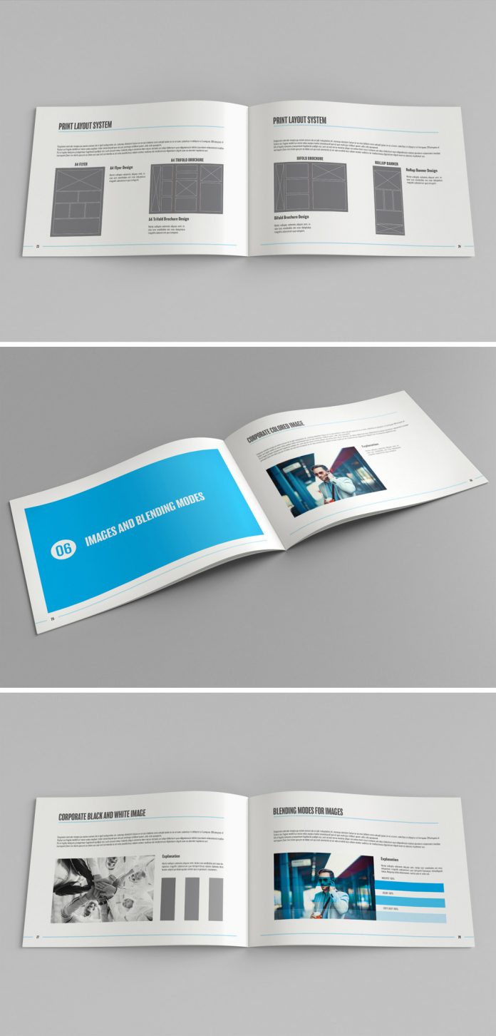 A brand manual and style guide template for Adobe InDesign.