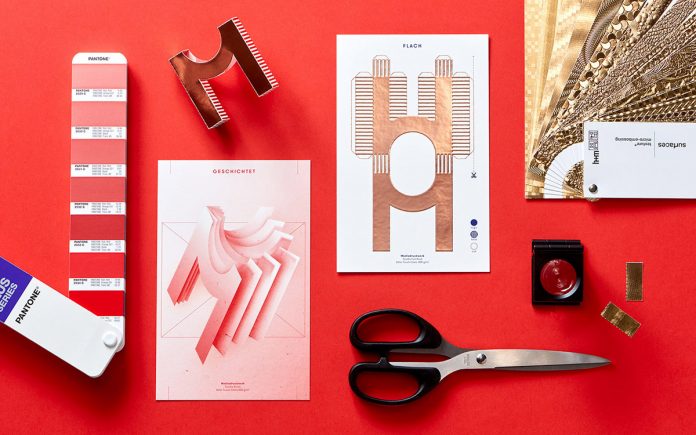 Mediadruckwerk sample box by interdisciplinary graphic design studio EIGA.