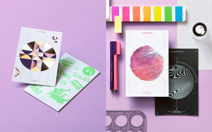 Mediadruckwerk sample box by interdisciplinary graphic design studio EIGA.