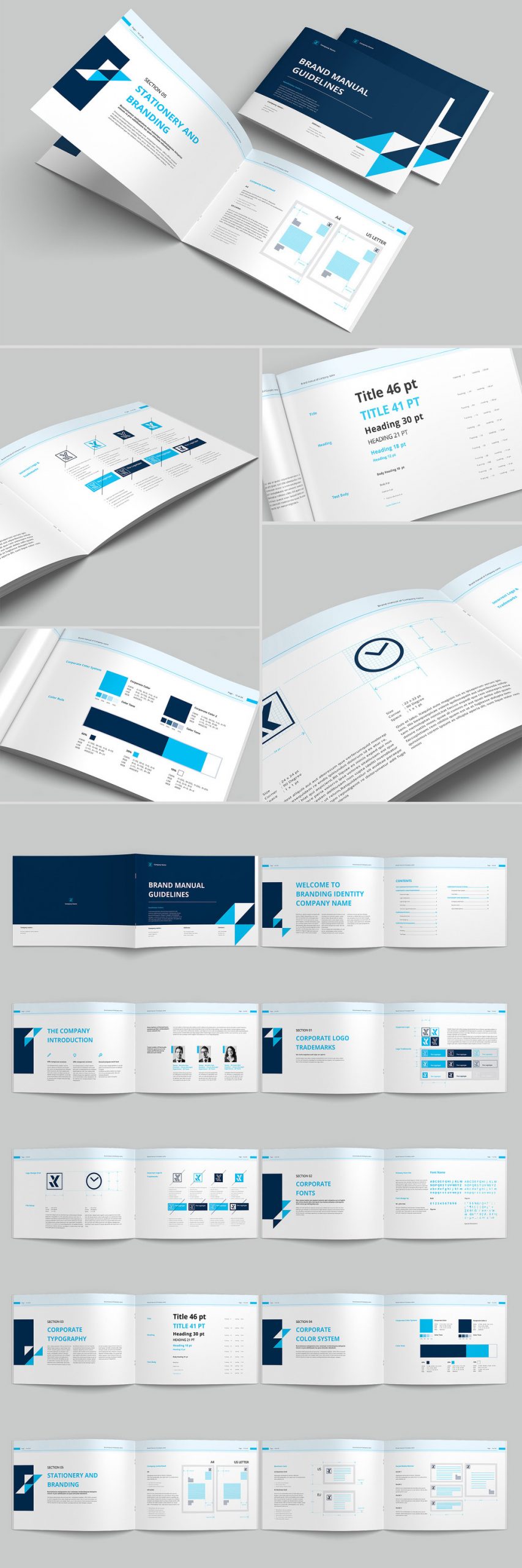 A professional brand manual guidelines template for Adobe InDesign.