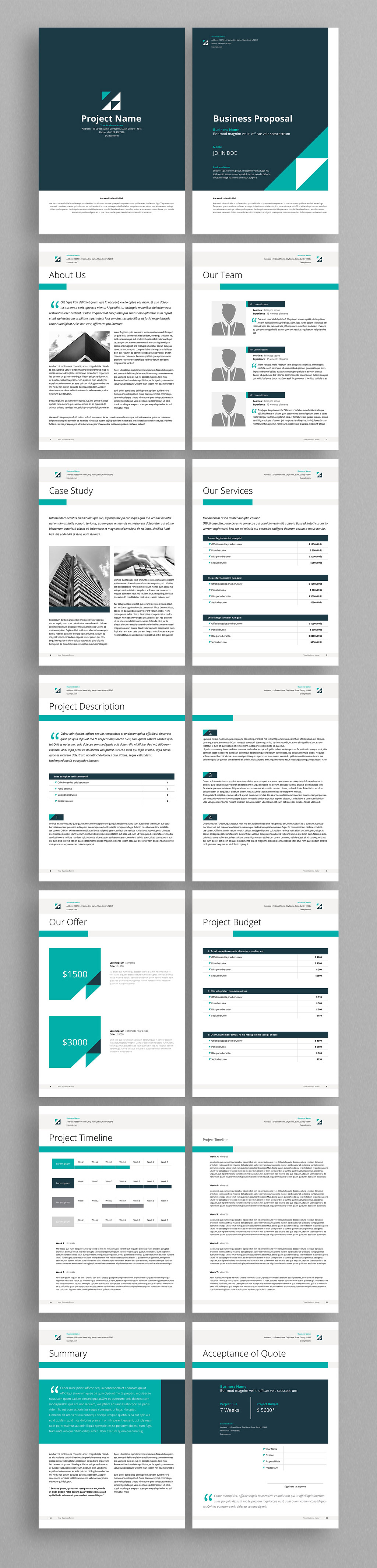 Business proposal design template with green accents