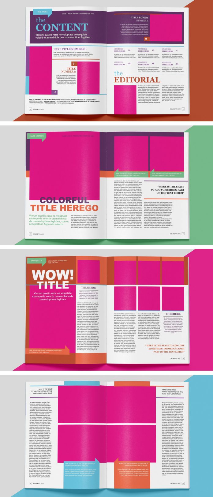 A colorful magazine template for Adobe InDesign.