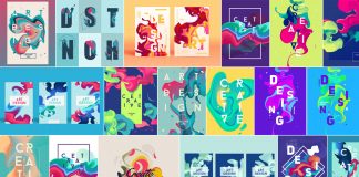 Colorful poster templates and graphics based on abstract vector shapes.