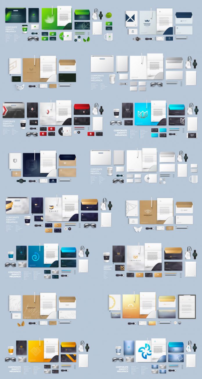 Stationery and branding mockups based on fully editable vector graphics.