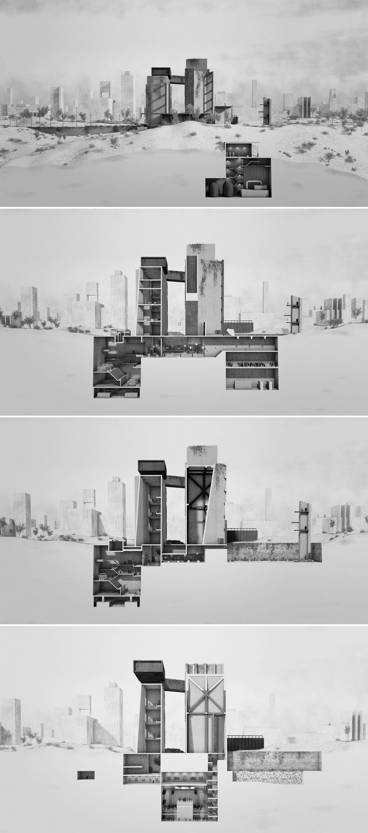 Utopia, an animated short film by studio Optical Arts using a cross-section view.