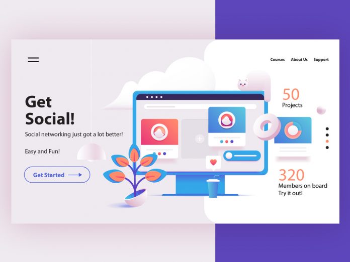 Website Landing Page Layout with 3D Illustration