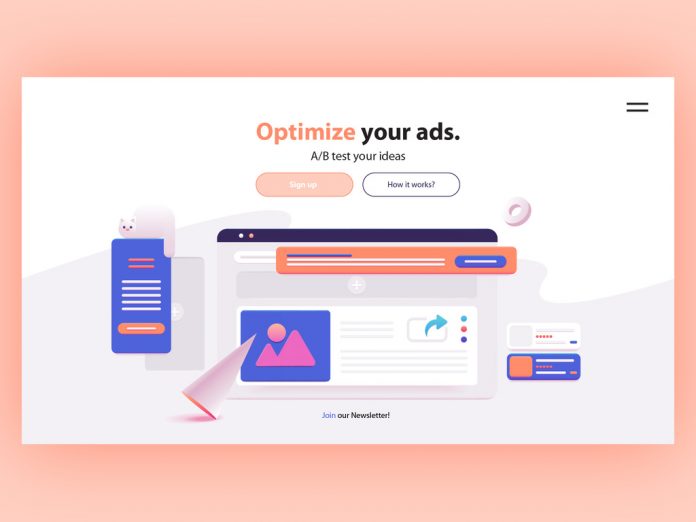 Website Landing Page Header Layout with 3D Graphics