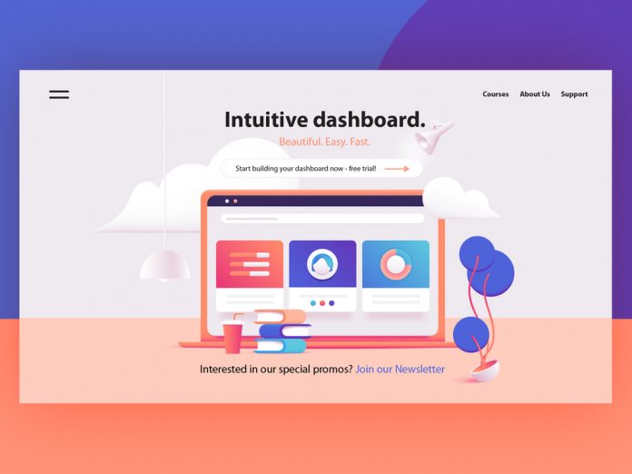 Website Landing Page Header Design Layout with 3D Illustration