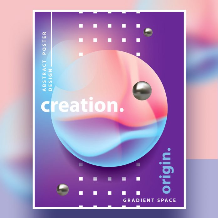 Geometric poster design template with abstract semi-surreal landscape.