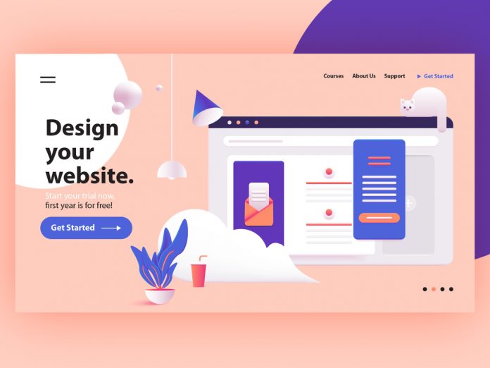 Website Header Illustration Layout with 3D Elements