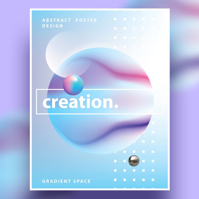 Geometric poster design template with abstract semi-surreal landscape.