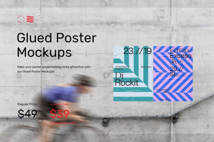 Glued poster mockups scene generator.