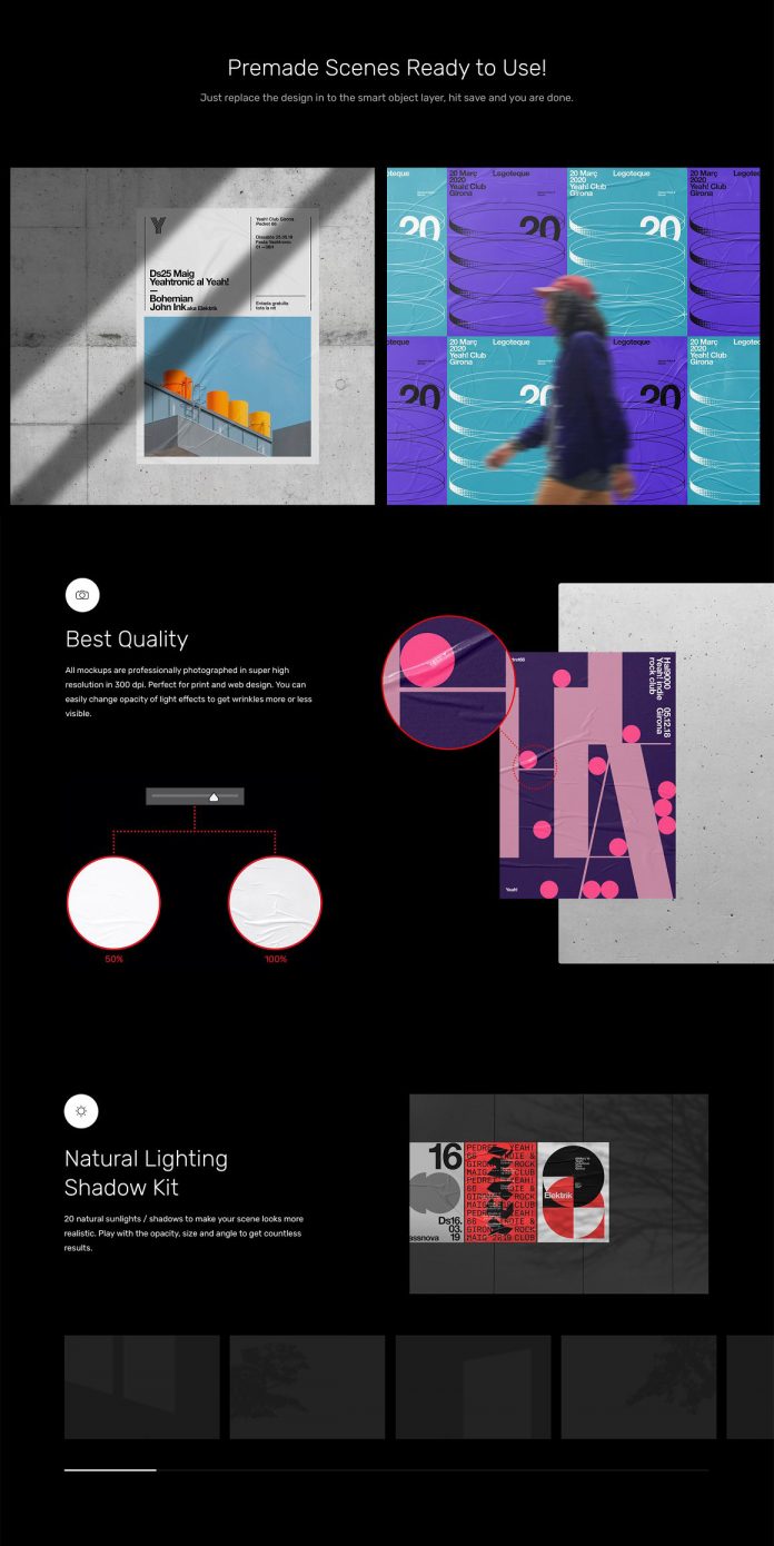 Glued poster mockups scene generator.