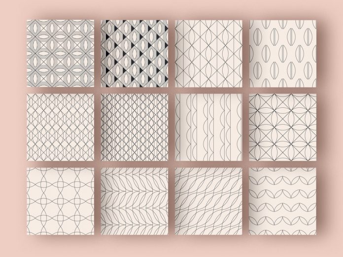Black and white patterns consisting of simple line graphics.