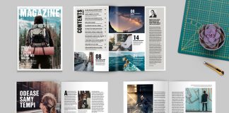 A4 InDesign magazine template with 32 pages.