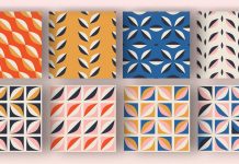 Seamless patterns consisting of simple geometric shapes.