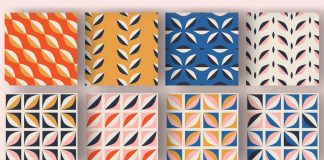 Seamless patterns consisting of simple geometric shapes.