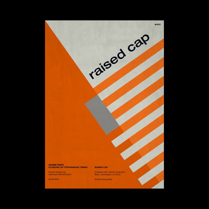 RAISED CAP, typographic poster design inspired by Swiss graphic design.