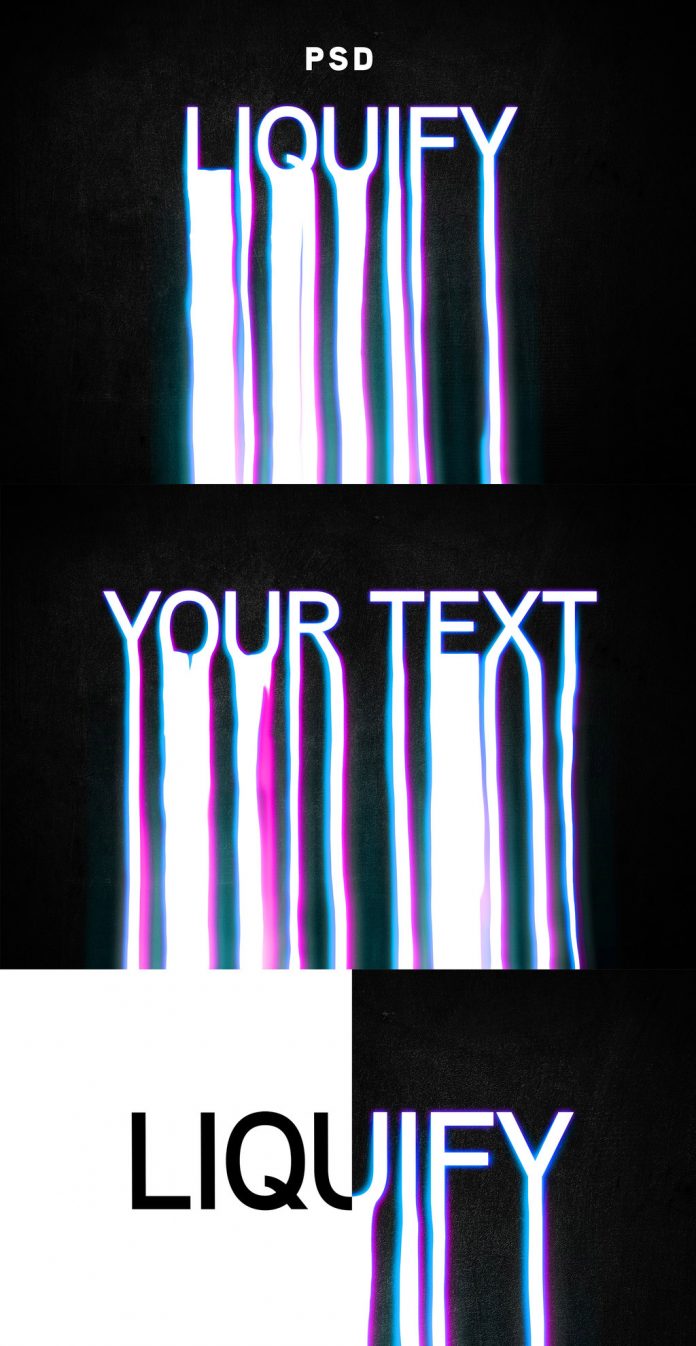 The stylish liquid text effect template can be used in Adobe Photoshop.