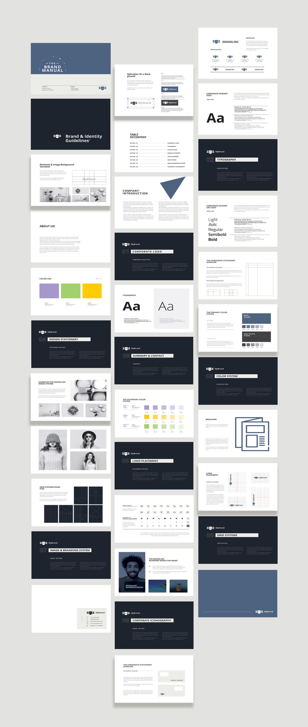 Minimalist branding guidelines for Adobe InDesign.