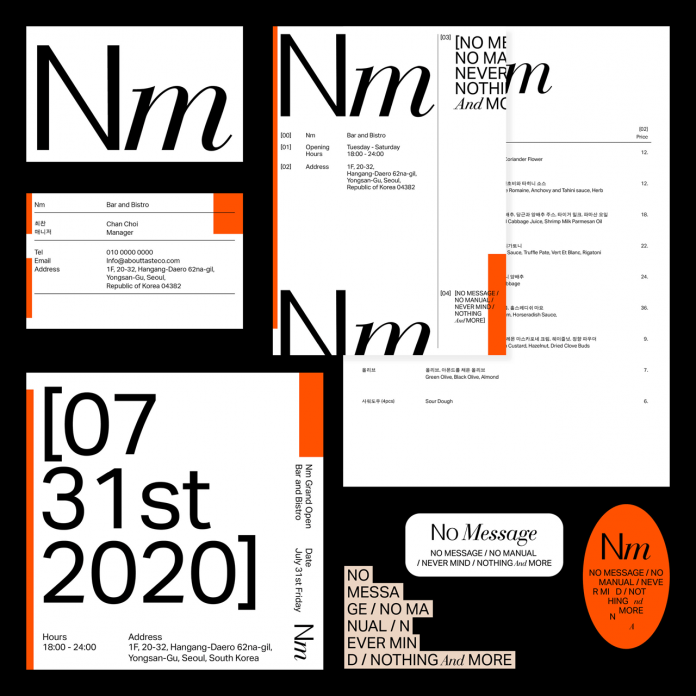 Brand identity design by Eunsun Park for 'Nm', a Korean bar and bistro.